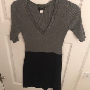 Black and gray mixed media short sleeve dress